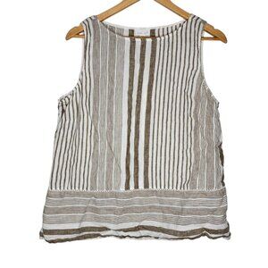 J. Jill Love Linen Large Petite Brown / White Striped Sleeveless Tank Top Womens